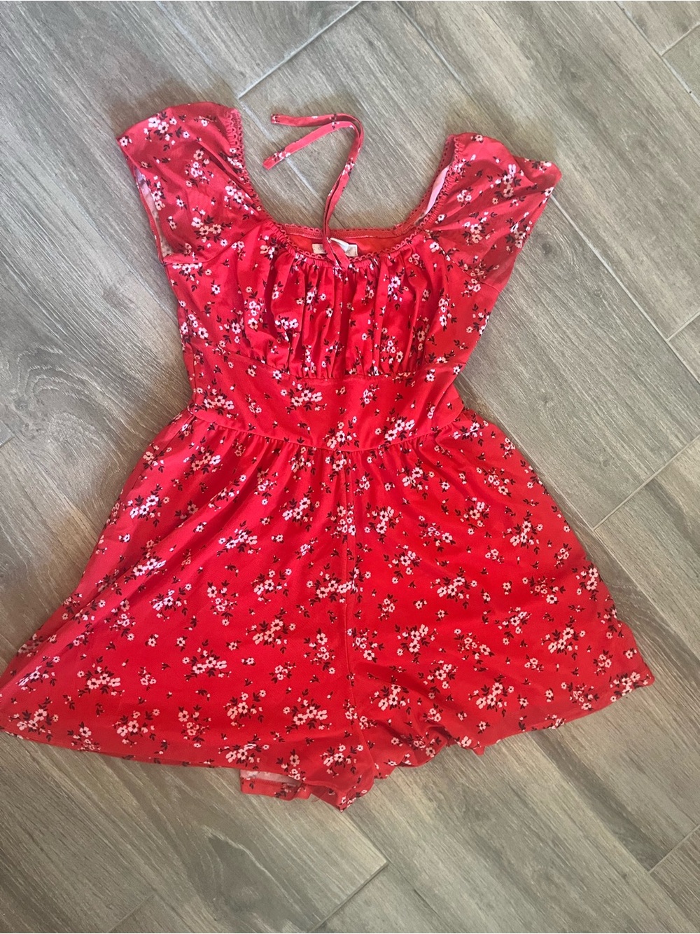 Charlotte Russe Red Floral Halter Romper